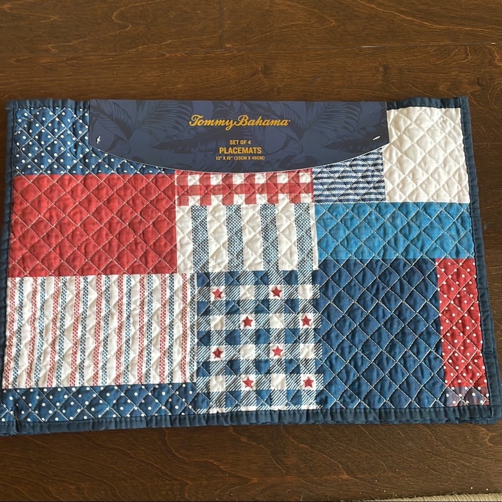 4 Tommy Bahama Red White Blue Stars Stripes Placemats Quilted Americana 4th July